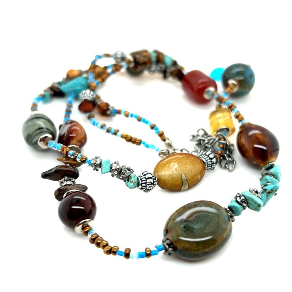 Double Strand Multicolor Stone Necklace (n2)‎
